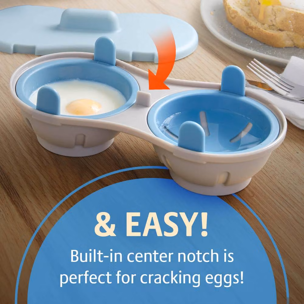Basilico Double Microwave Egg Poacher, Pack of 2, Blue, H: 8 cm, W: 22 cm – 4