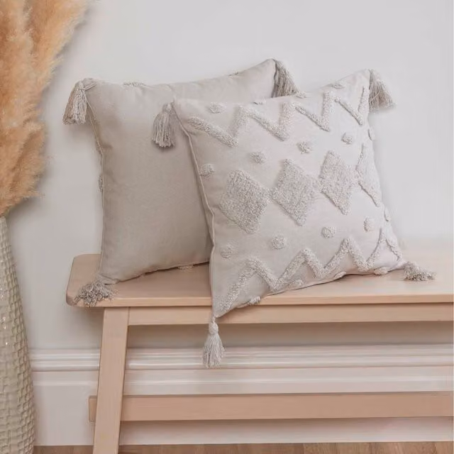 Rapport Home Juniper Tufted Square Cushion Cover, Silver, W/D/H: 43 x 43 x 1 cm