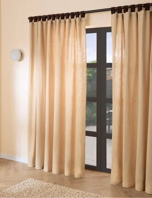 MADE Pure Cotton Hadlo Curtains with Velvet Loops in Natural Beige