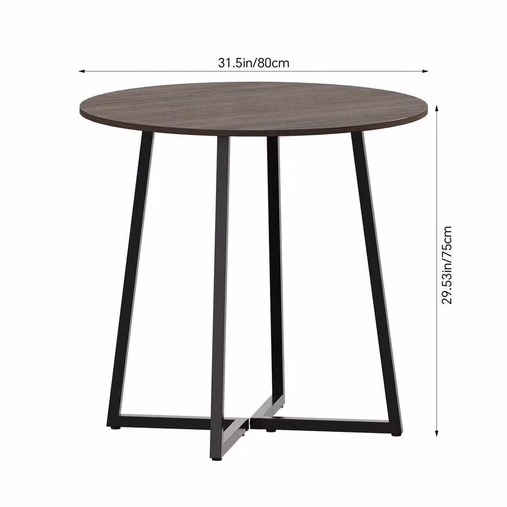 FLAVORA Grey and Brown Round Industrial Style Dining Table with Metal Legs, Diameter: 80 cm – 2