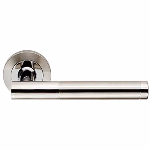 Loops Pair of Round Bar Handles on Round Rose in Polished and Satin Stainless Steel, Silver
