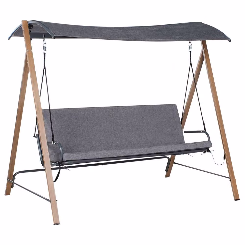 Wyld and Coco 3 Seater Grey Steel Patio Swing with Sun Canopy and Cushions – 2