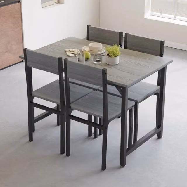 VOGREX 5-Piece Rustic Grey Dining Set with Rectangular MDF Top and Metal Frame