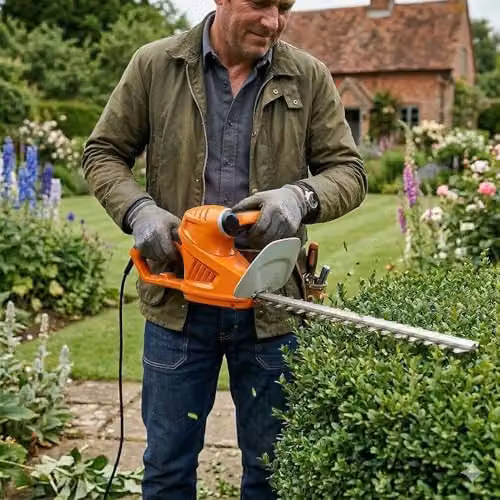 Ark Mat 500W Corded Electric Hedge Trimmer with 500mm Blade and 16mm Cutting Capacity, Lightweight 2.1kg Design in Orange and Transparent – 2