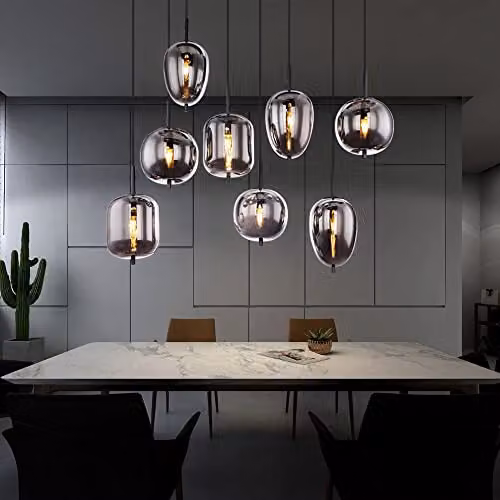 Globo Lighting Blacky Cluster Pendant Ceiling Light in Black with Glass Shade and 8x E14 Sockets, Height Adjustable – 2