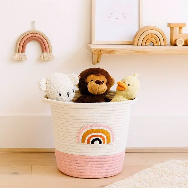 Voltico White Fabric Open Weave Storage Basket