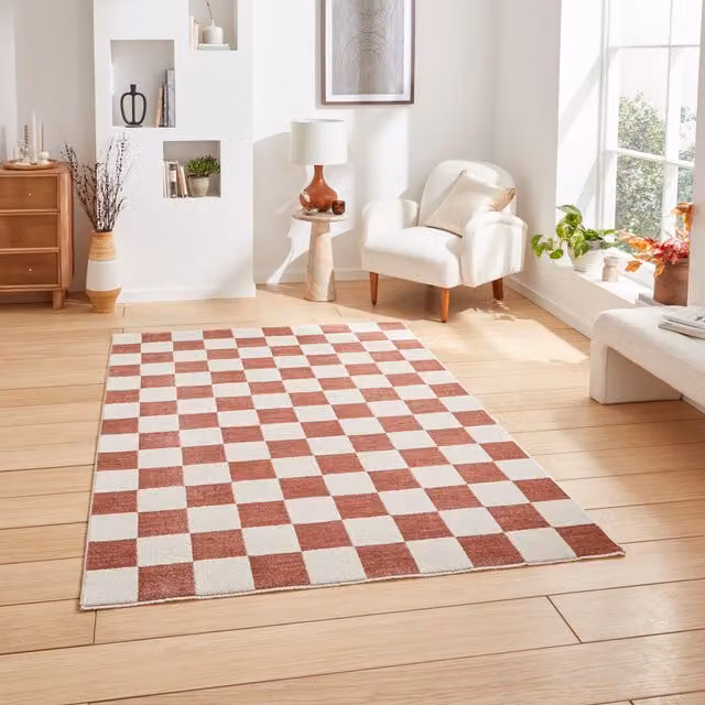Terrys Modern Checkerboard Smooth Pile Rug in Purple and Multicolour