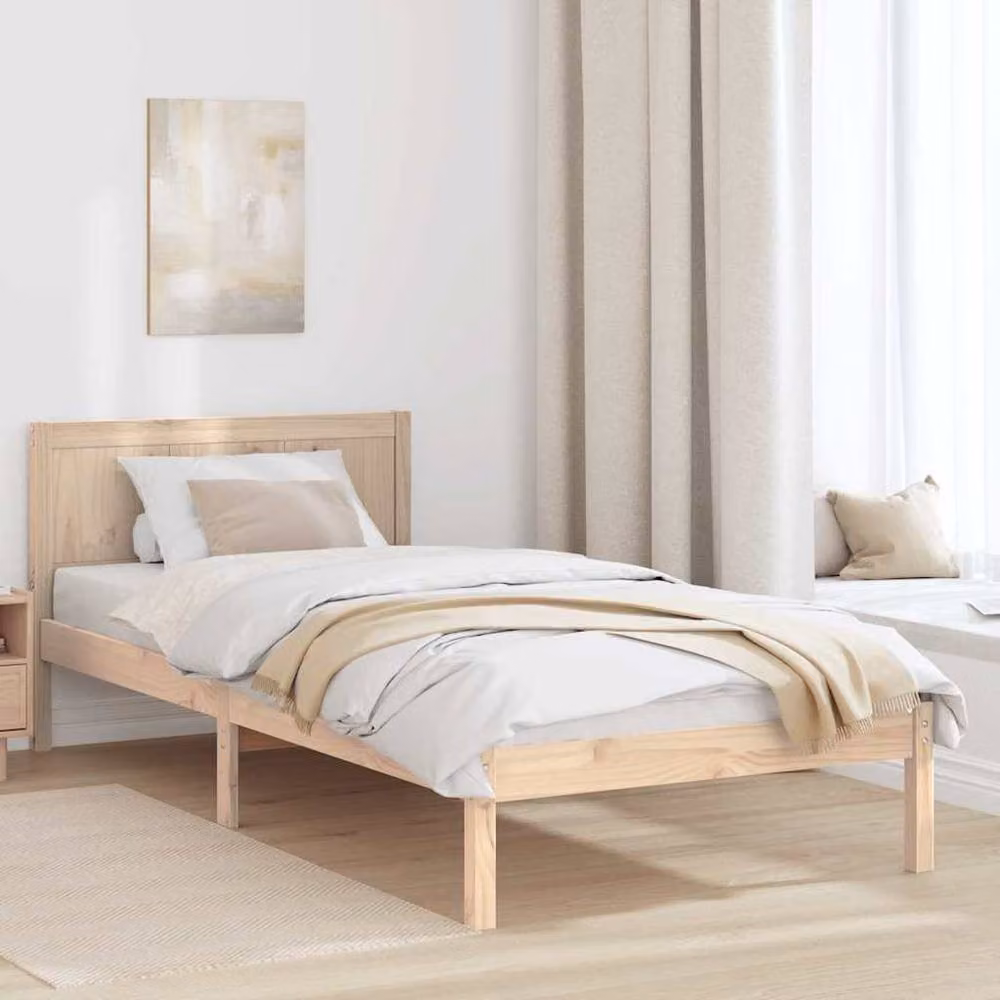 Berkfield Home Single Solid Pine Wood Bed Frame, Beige, W/D/H: 90 x 200 cm – 2