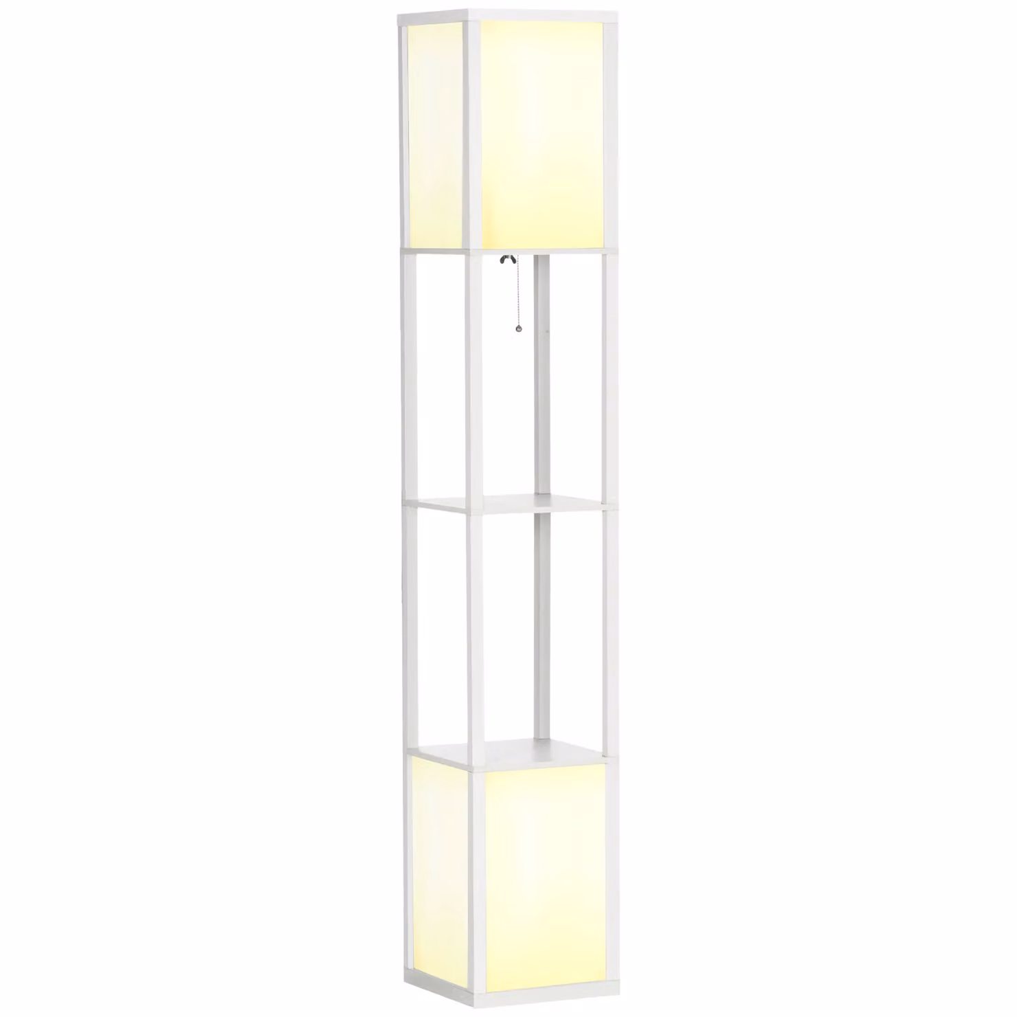 HOMCOM Modern White Floor Lamp with Integrated Shelving and Dual Up and Down Lighting – 2