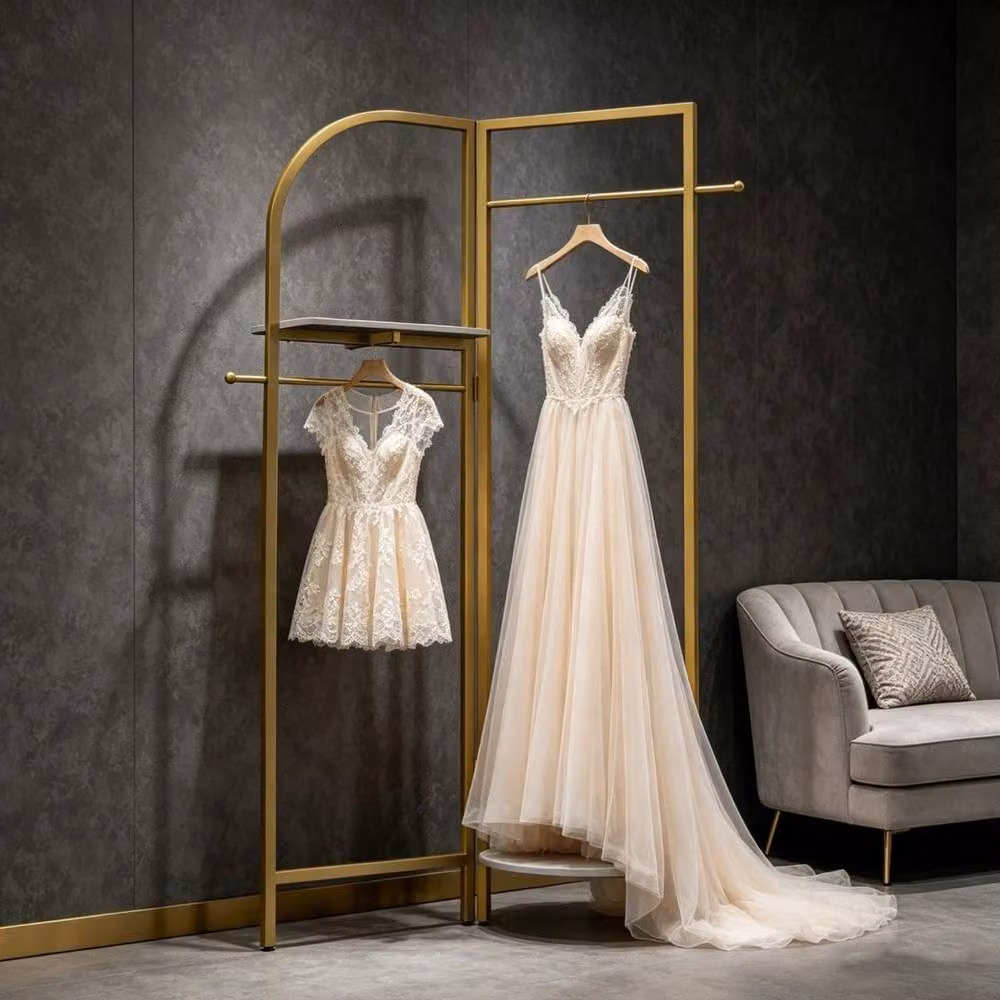 KORVIXA Heavy Duty Lacquered Metal Clothes Rail in Gold, W/D/H: 175.0 x 54.0 cm – 3