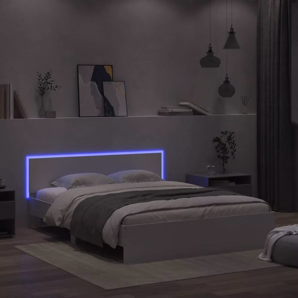 Berkfield Home Modern White King Size Bed Frame with LED Under-Bed Lighting and USB Charging Port, W: 150 cm, L: 200 cm – 3