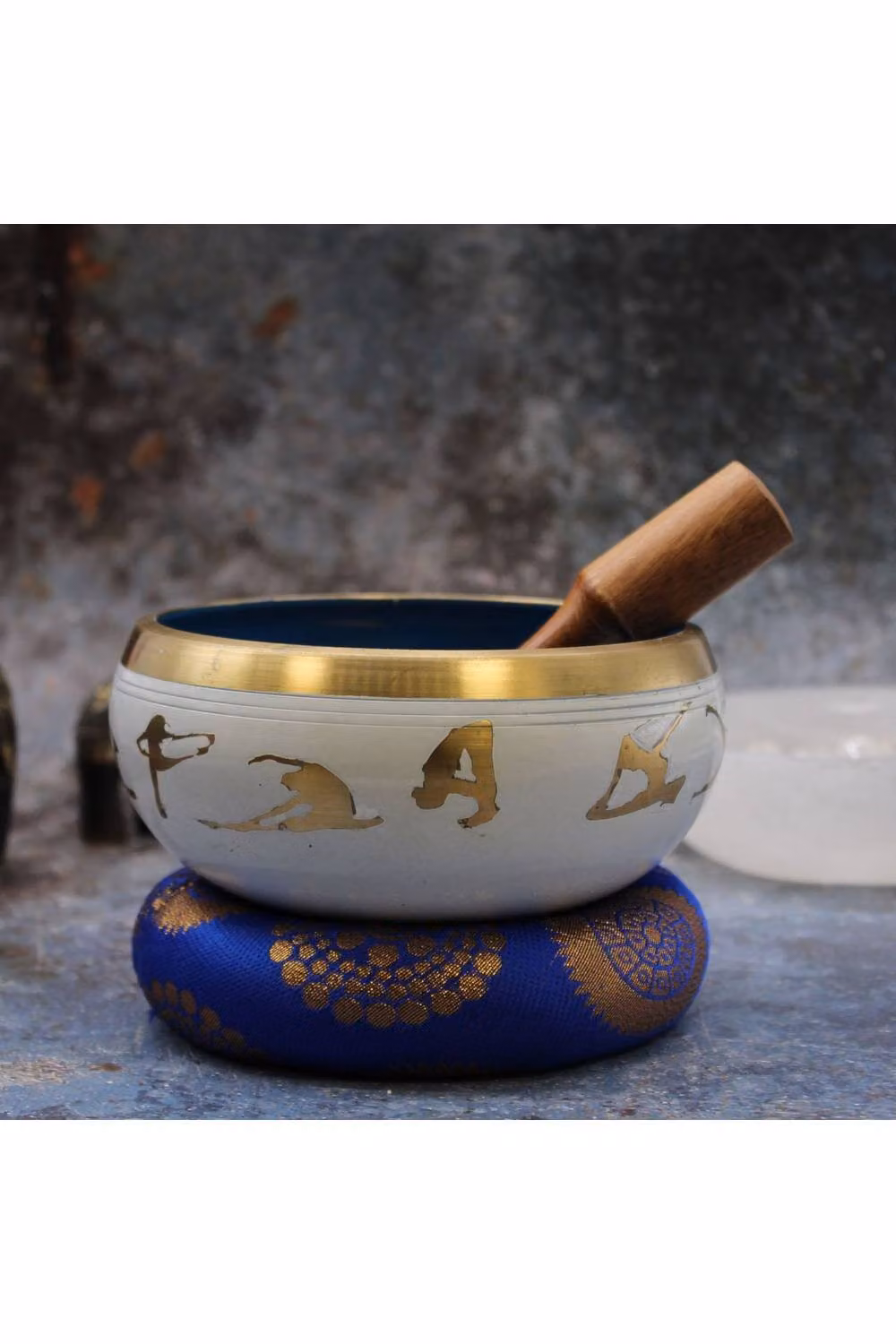 KDMD Large Yoga Moves Singing Bowl Set, White and Blue, 14 cm – 2