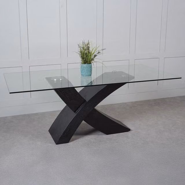 Thats Furniture Valencia X Shape Glass Dining Table in Black and Ash, W: 100 cm