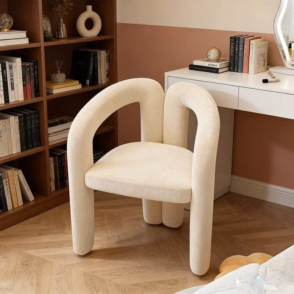 FORGEVIO White Minimalist Vanity Stool with Cream Fabric Cushion – 3