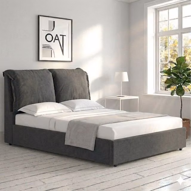 OAT Home Chester Pillowback Upholstered Ottoman Storage Bed in Grey, 180 x 200 cm