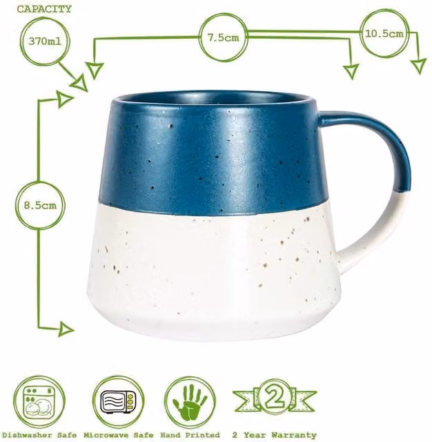 Nicola Spring Ceramic Dipped Flecked Belly Coffee Mug, 370ml, Dusty Pink and Blue – 1