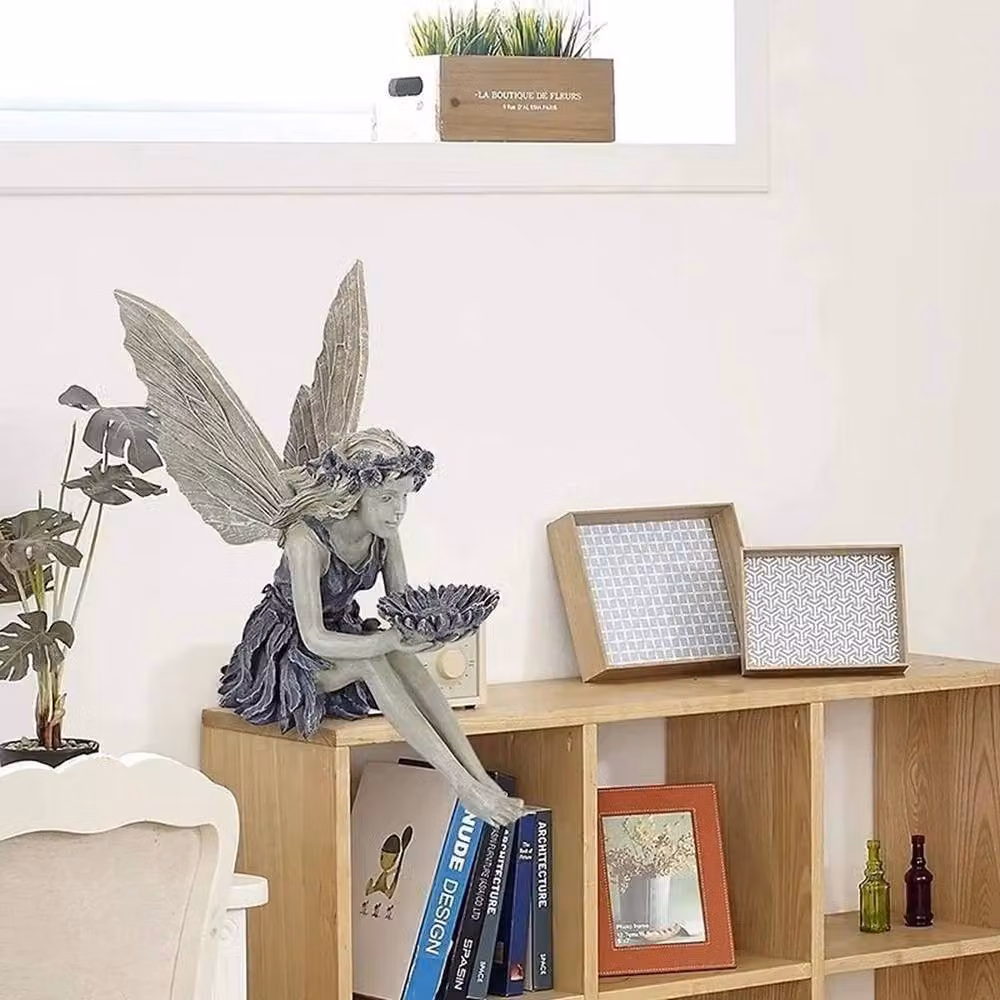NESTLUNE Grey Angel Resin Statue Figurine Sculpture, H 100 cm x W 15 cm x D 15 cm – 2