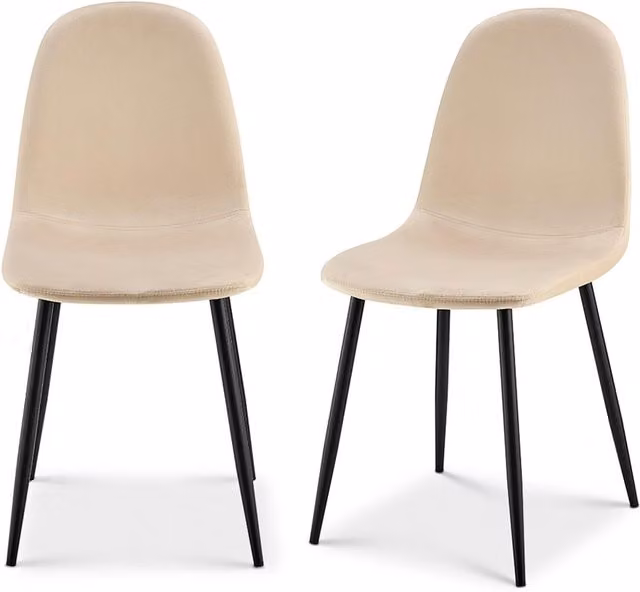 Bravich Modern Velvet Dining Chair in White and Beige with Metal Legs