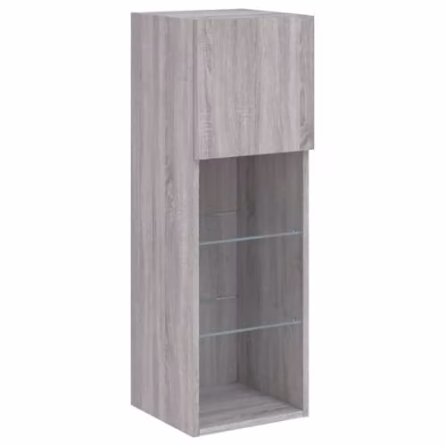 vidaXL Wall Mounted TV Cabinet in Grey with Integrated Lighting and Internal Shelves