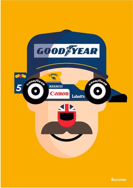 Mockstars Nigel Mansell Retro Multicolour Art Print, A4