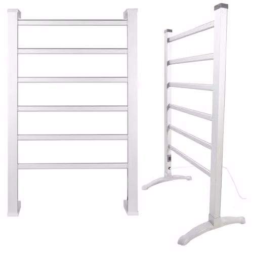 Actiasgear 6 Bar Electric Aluminium Towel Warmer, 90W, Silver, Wall Mounted or Freestanding, H 91 cm x W 35 cm x D 35 cm – 1