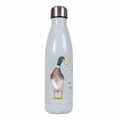 Wrendale Designs Guard Duck Reusable Stainless Steel Vacuum Insulated Water Bottle, 500ml, White/Multicolour