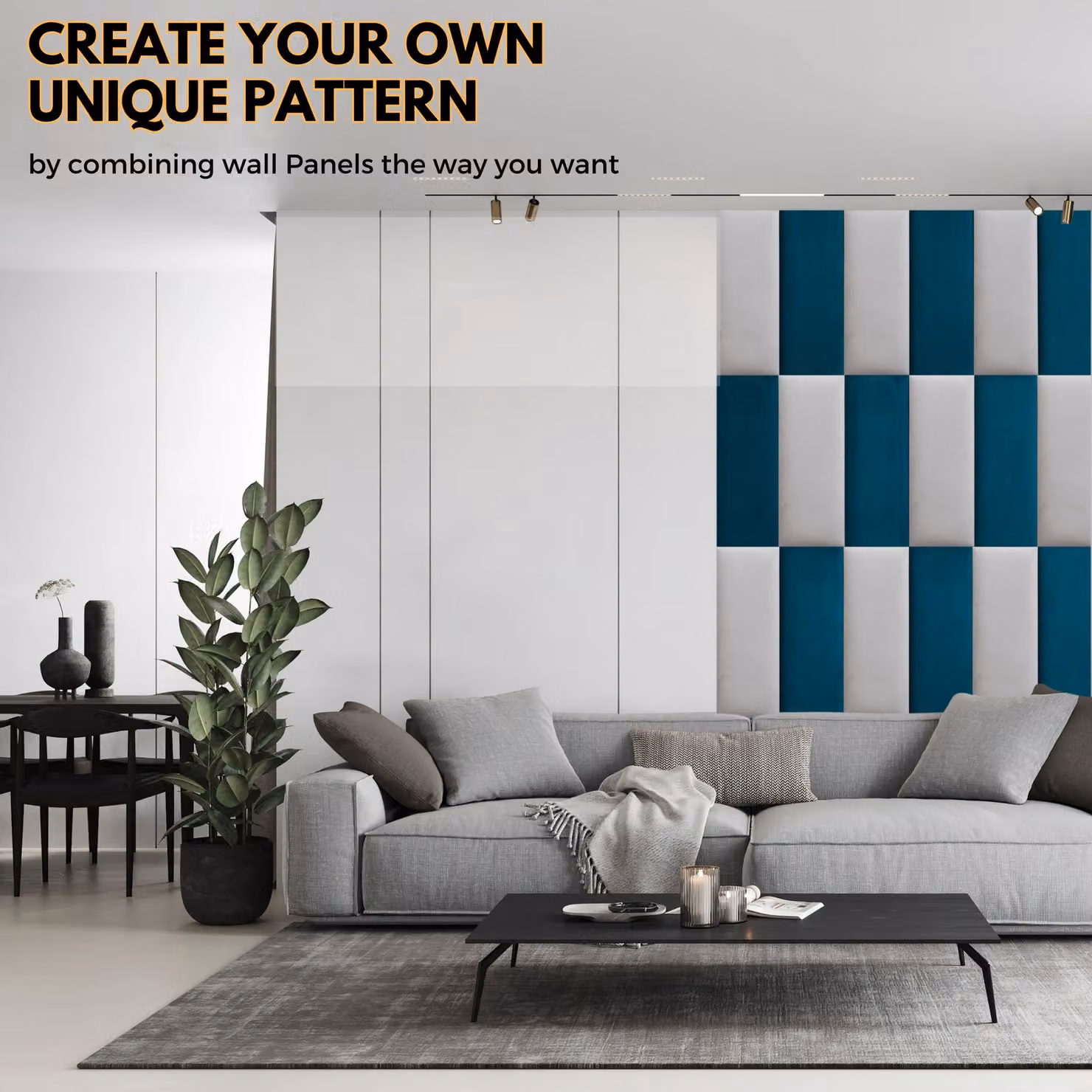 Novecrafto Set of 4 Grey Velvet Upholstered Wall Panels with Adhesive, W: 80 cm, H: 30 cm – 3