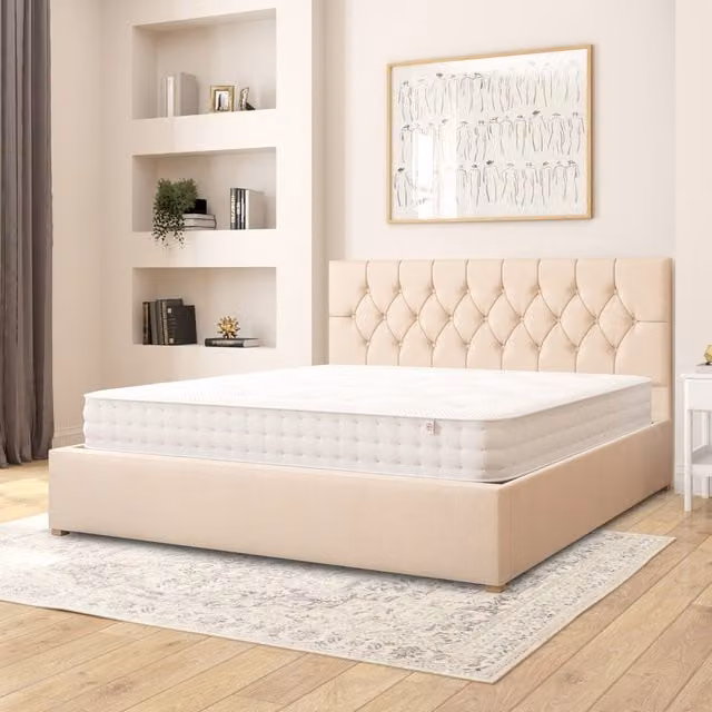 Aspire Olivier Fabric Ottoman Storage Bed in Beige Kimiyo Linen, W/D/H: 200 x 200 cm