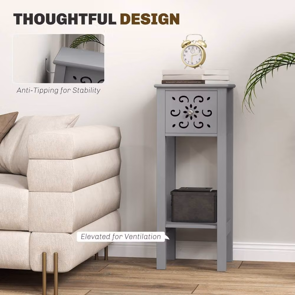 ERGOVEXA Set of Two Grey Floral Cut-Out Square Side Tables with MDF and Metal Construction – 4