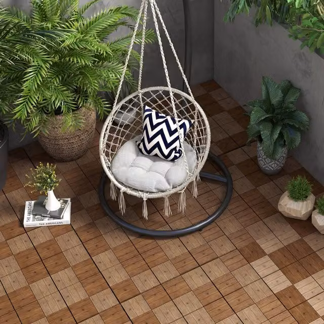 Outsunny 9 Pcs Wooden Interlocking Outdoor Flooring Tiles, Brown