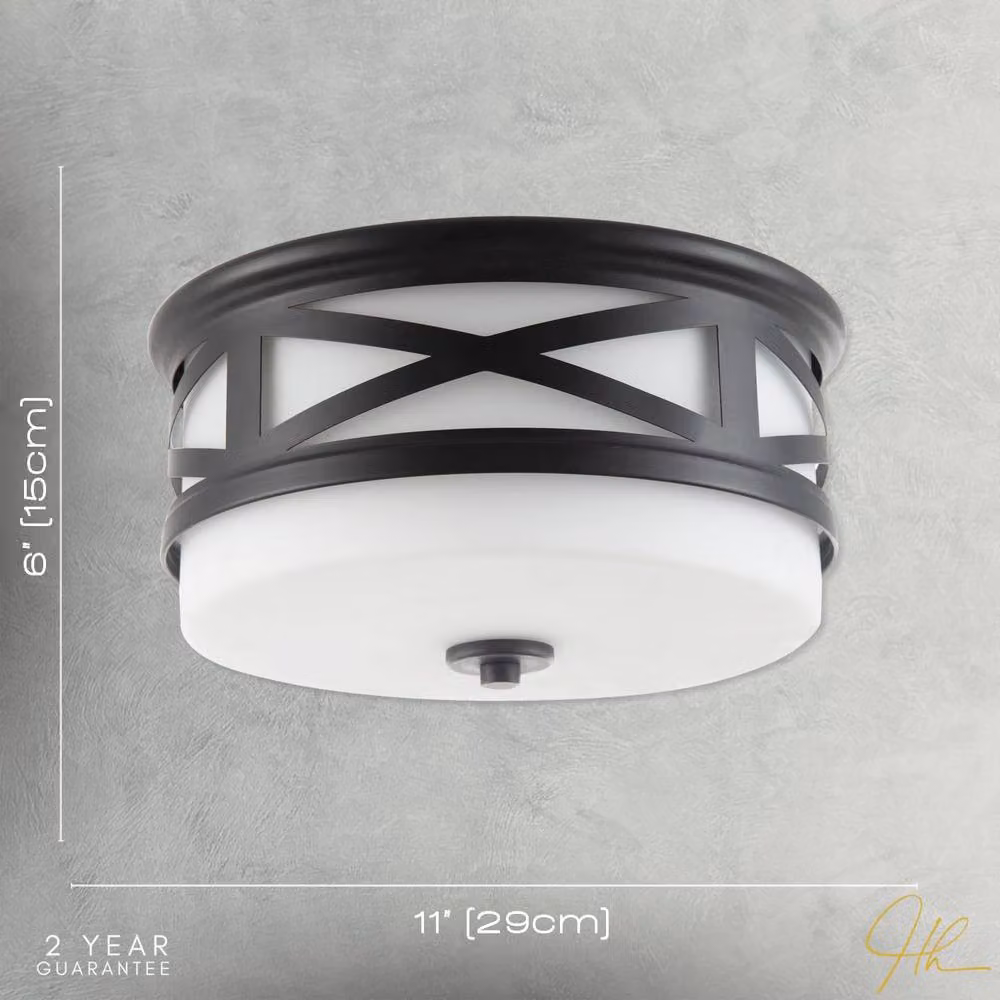 Happy Homewares Vintage and Classic Black Metal and Glass Round Ceiling Flush Light for Bathroom and Hallway – 4