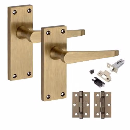 Golden Grace Victorian Straight Lever Antique Brass Latch and Hinges Set