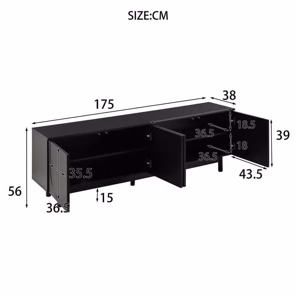 Merax Modern Black TV Cabinet with Adjustable Shelves, W/D/H: 175 x 38 x 56 cm – 2