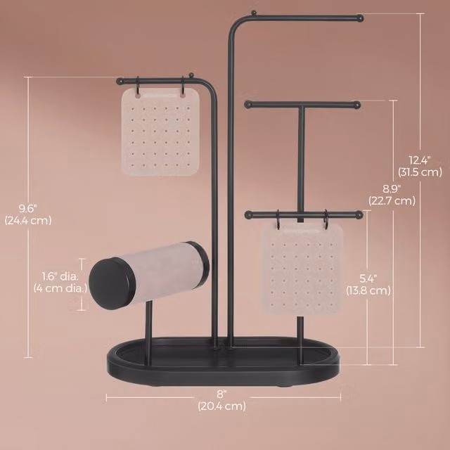 SONGMICS Elegant Jewellery Organiser Stand Holder, Black, H 31.5 x W 20.4 x D 4.0 cm
