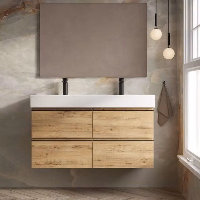 Banyetti Vatilla 1200mm Wall Hung Vanity with Veneto 2 Tap Hole Basin in Ostippo Light Oak – 1