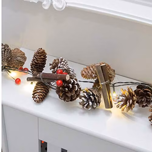 Globrite 1.5m Pre-Lit Christmas Garland with 20 Warm White LED Lights, Battery Powered, White – 4