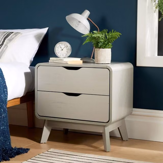 Home Source Nordica 2 Drawer Bedside Table Storage Unit in Grey and White