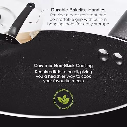 Swan Townhouse 3 Piece Saucepan Set with Glass Lids and Bakelite Handles, Black – 3