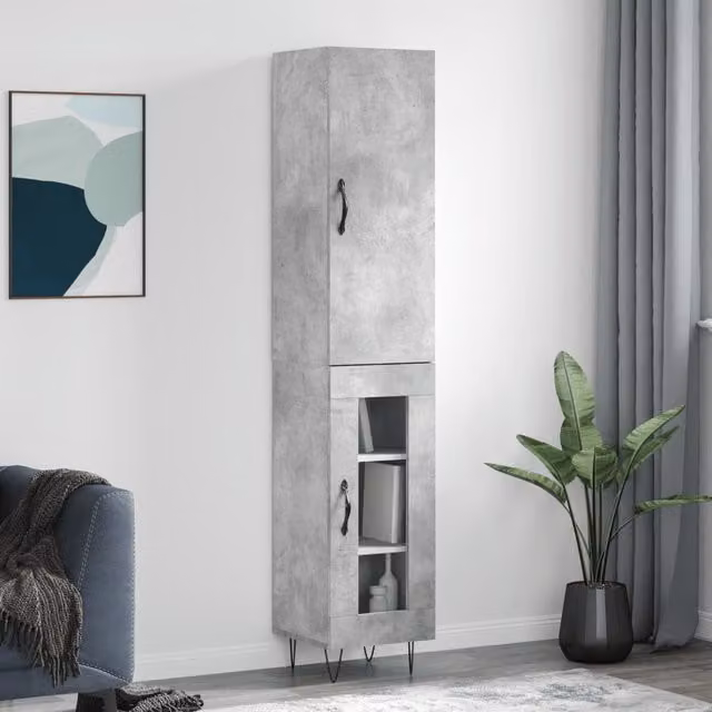 Berkfield Home Industrial Highboard in Concrete Grey, W/D/H: 34.5 x 34 x 180 cm