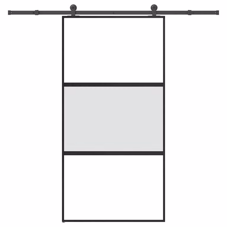 Berkfield Home Sliding Door with Hardware Set, Black Aluminium and Transparent Tempered Glass, W: 102.5 cm, H: 205 cm