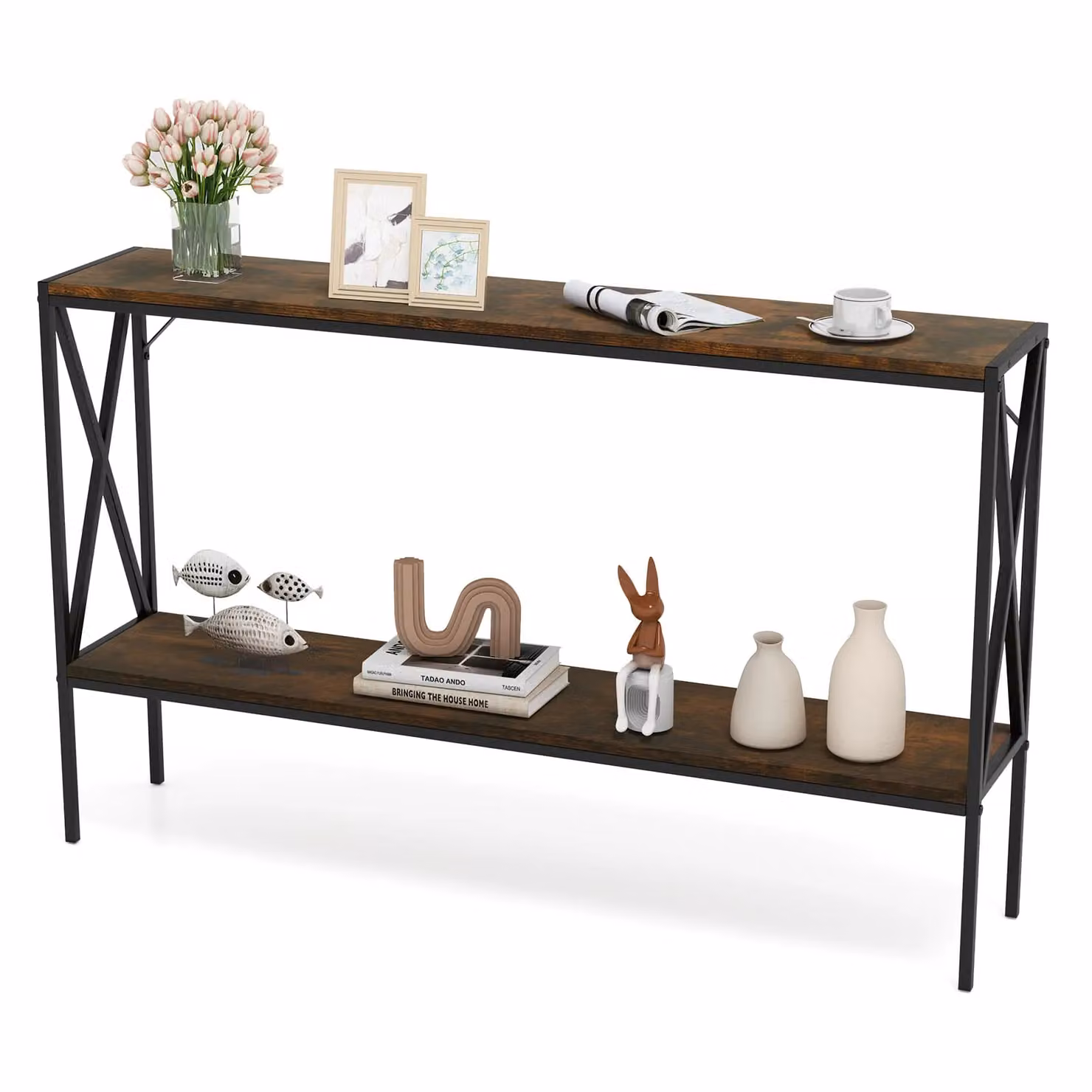 Costway Industrial 2-Tier Narrow Console Table in Brown – 2