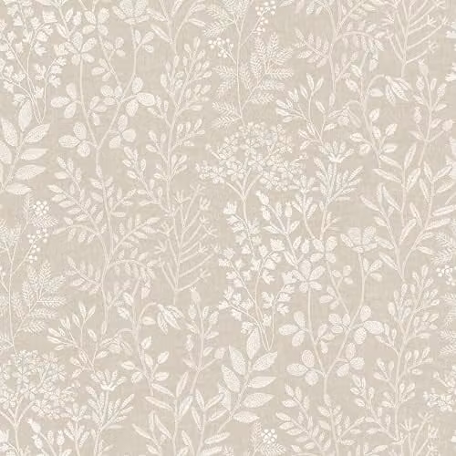 Grandeco Embroidery Stitched Organic Foliage Trail Wallpaper in Beige – 1