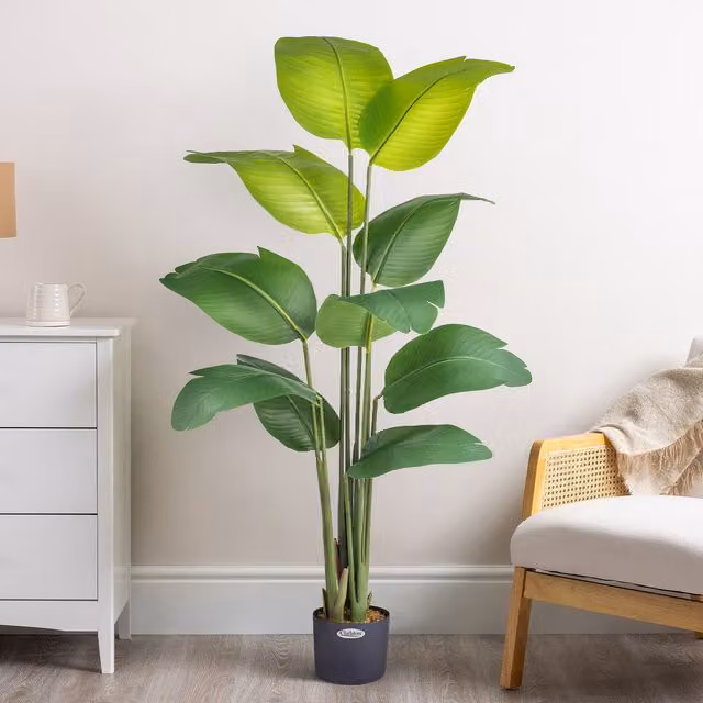 Christow Artificial Green Banana Tree in a Concrete Pot, Height: 150 cm