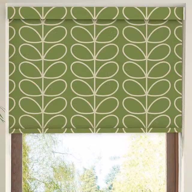 Orla Kiely Jumbo Linear Stem Made to Measure Blackout Roller Blind in Chalky Green