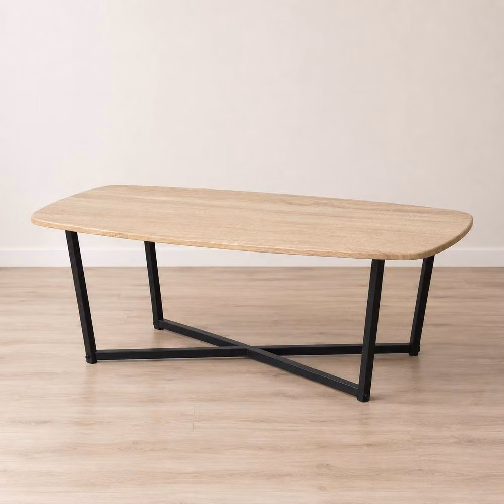 SPOT ON DEALZ Modern Rectangular Coffee Table with MDF Top and Metal Legs in Light Oak – 3
