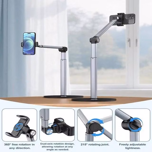 SPETLEK Overhead Phone Stand Height Adjustable Phone Holder in Silver – 1