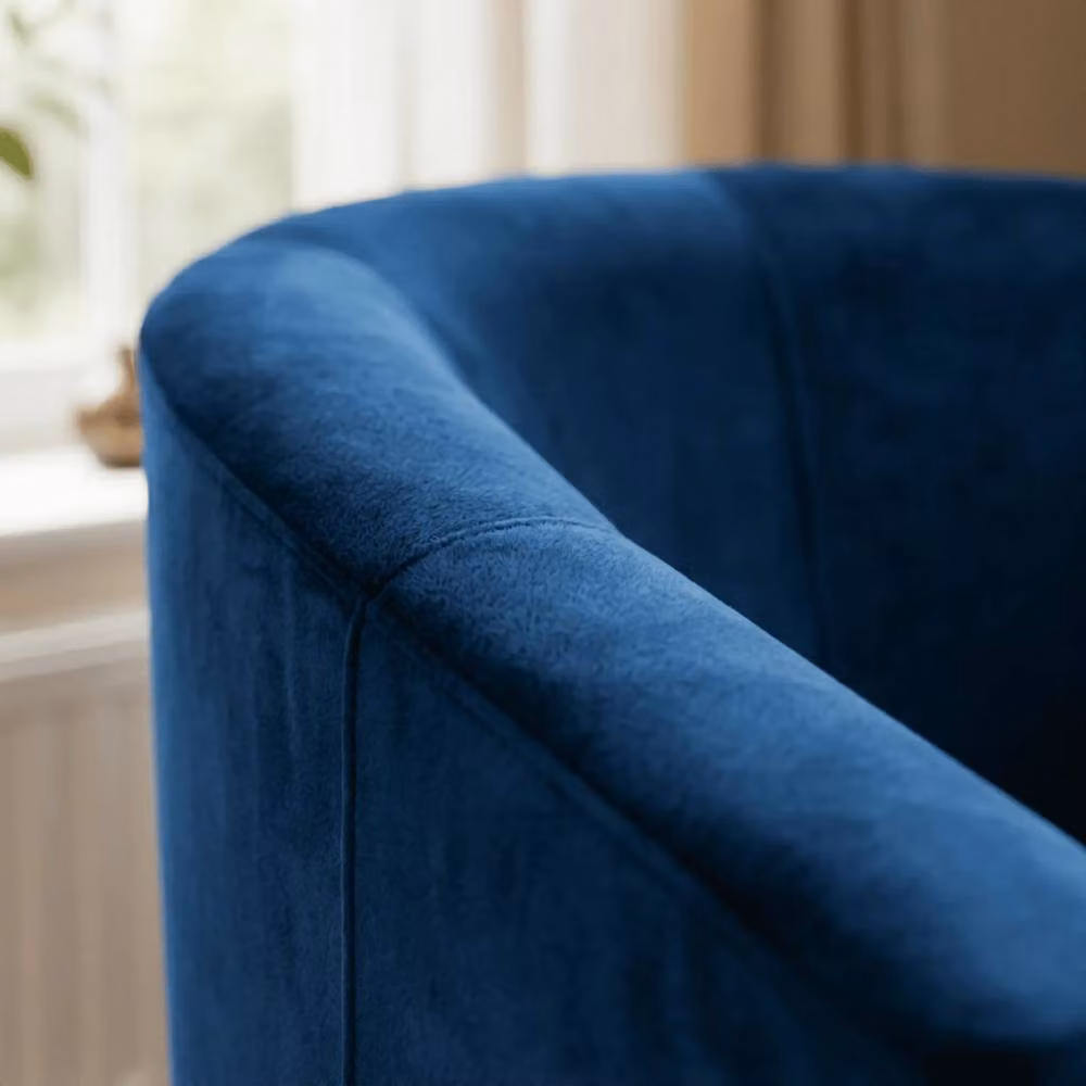 NESTLUNE Dark Blue Velvet Tub Chair with Black Legs – 3