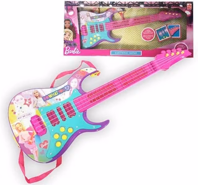 Mattel Barbie Musical Kids Electronic Guitar with Built-in Music, Pink