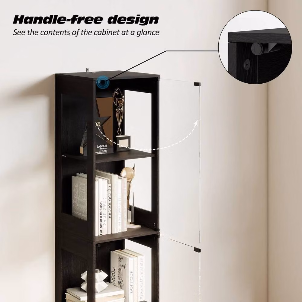 FLAVORA 4 Tier Modern Display Cabinet in Black with Glass Doors and 3-Colour Sensor LED Lighting, W: 100 cm, D: 60 cm – 5