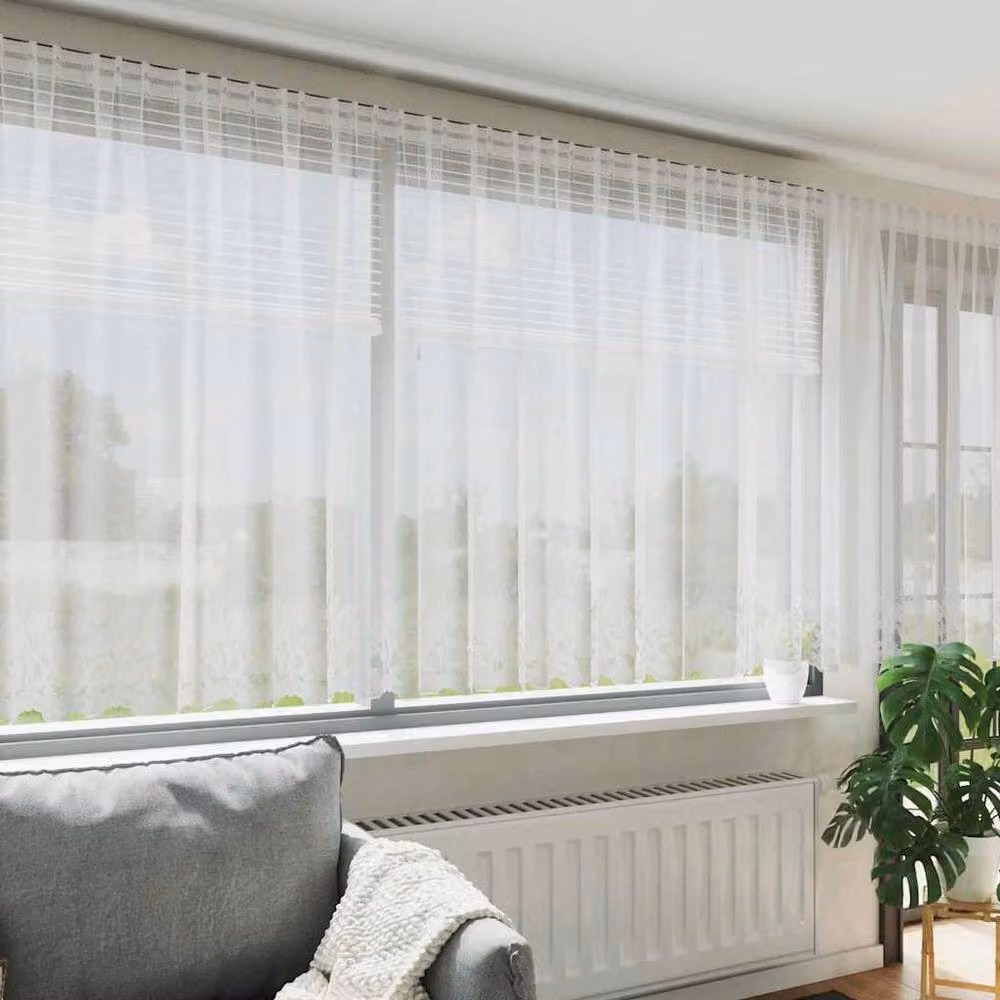 Berkfield Home Floral White Polyester Fabric Panel Curtains W: 600 cm, H: 140 cm – 1